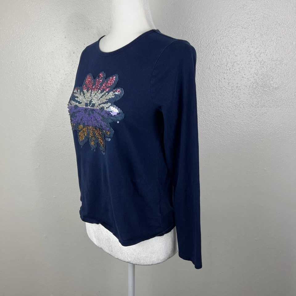 Camisa Lands' End Manga Larga Juvenil Grande Azul Lentejuelas Copo de Nieve Reversible Abatible Foto 3 de 4