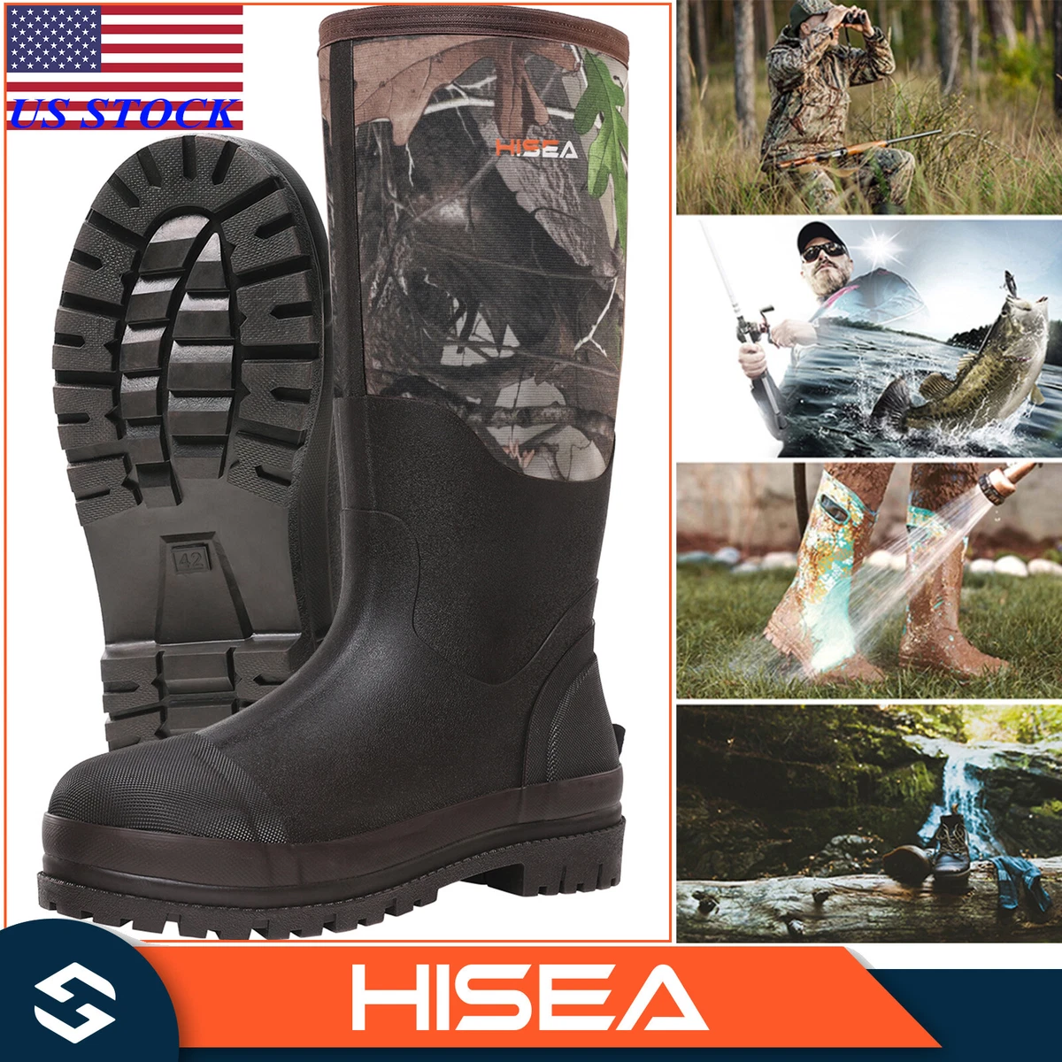 HISEA Rubber Hunting Boots for Men Insulated Rain Boots Waterproof