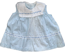 Handmade Baby Girl Dress Blue sailor collar Button Back Vintage Braid trim