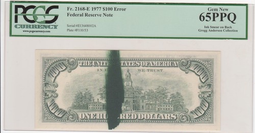 RARE 1977 Ink Smear on BACK Error $100 Dollar Bill PCGS 64PPQ
