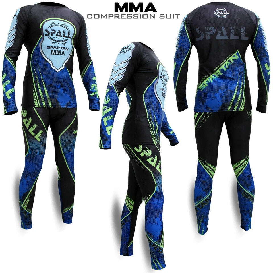 Mens Compression Rashguard Sports Workout Shirts Gym MMA BJJ Activewear SET - Image 3 of 3