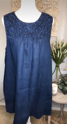 KENAR Navy Blue Embroidery Yoke Linen Pocket Sleeveless Shift Dress ~ M M3020 | eBay KENAR Navy Blue Embroidery Yoke Linen Pocket Sleeveless Shift Dress ~ M M3020 | eBay