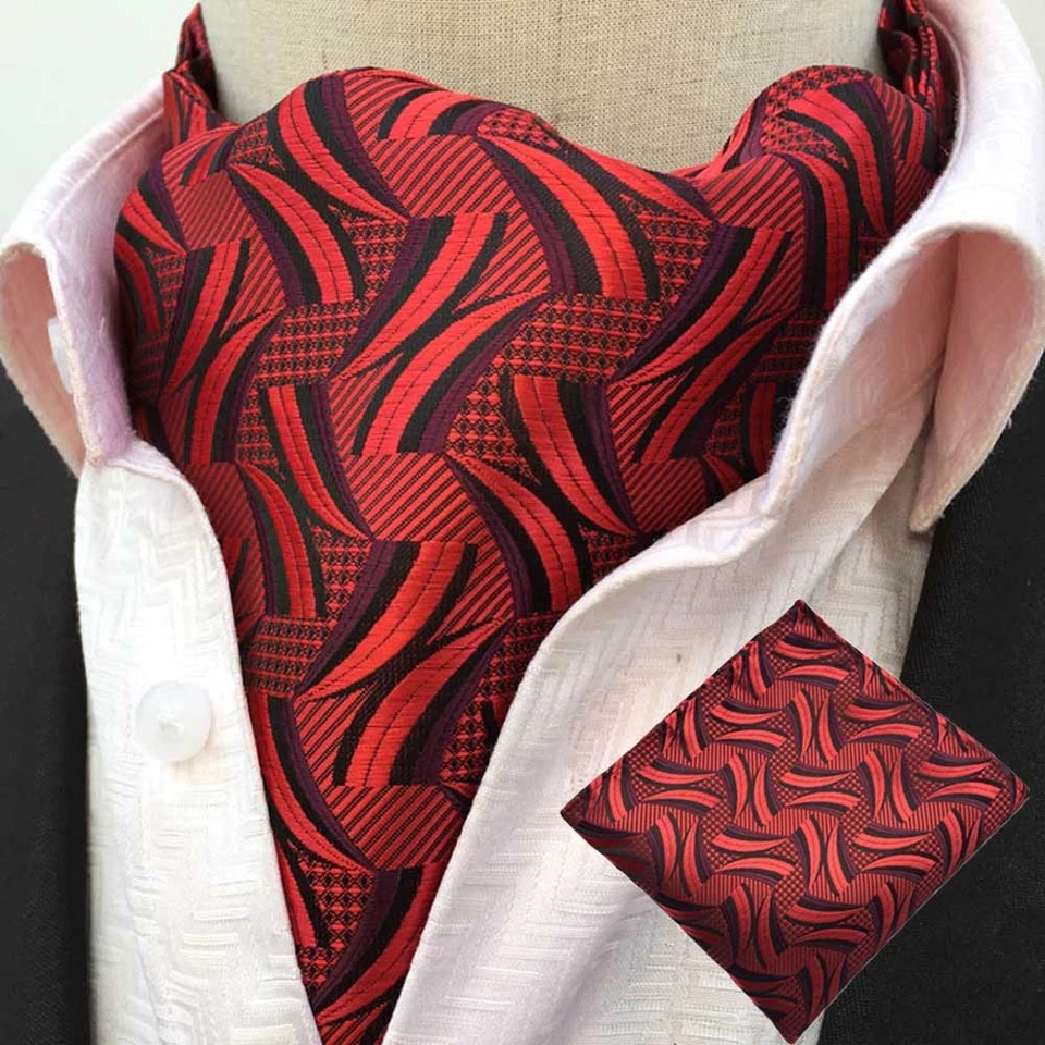 Hombres Formal Negocios Paisley Flores Corbata Ascot Corbata Pañuelo Bolsillo Cuadrado Conjunto Foto 4 de 4