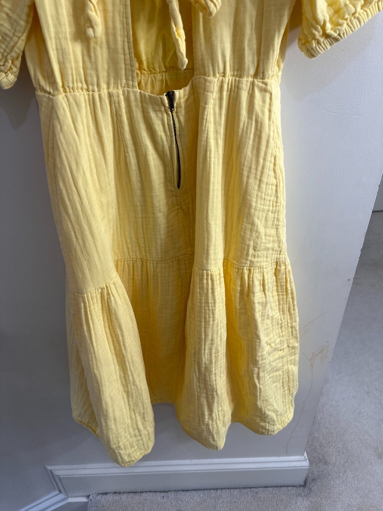 LOVE WHIT Yellow 100% Cotton Crewneck Short Sleeve Tie Back Dress Size Medium 