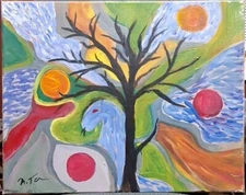 Hippie Tree, Acrylic Painting - 16x20 Hand Painted Artwork on Canvas