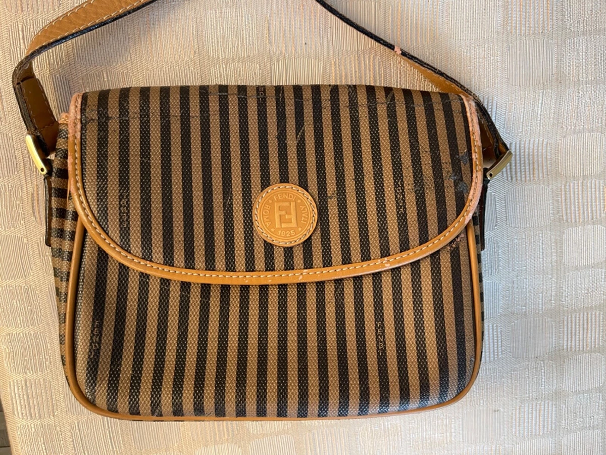 Vtg FENDI Brown Tan Pequin Stripe Crossbody Purse Bag