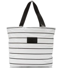 NWT ALOHA COLLECTION Day Tripper Tote Bag, White / Black Pinstripe, Expandable