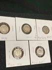 Mercury Silver Dime Lot 1935–1945 Mixed Dates 5 Coins 90% Silver in Flips