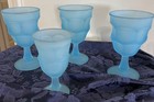 4 Vintage Westmoreland Glass Blue Frosted Satin Goblets — photo 1