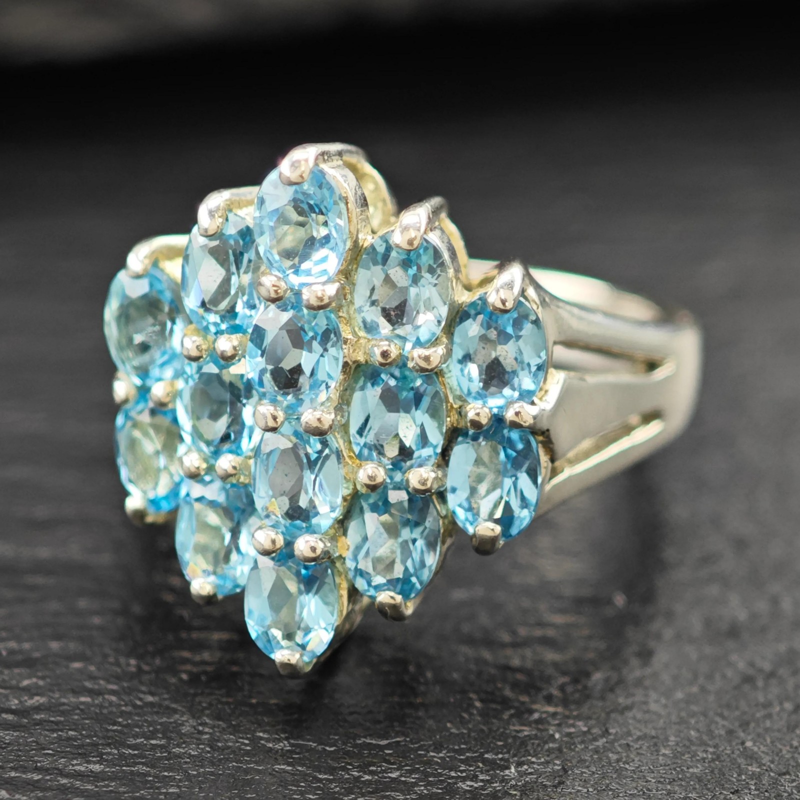 Statement Ring Topaz Cluster Sterling Silver Size… - image 1