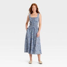 Women Cotton Midi Pullover Sundress - Universal Thread Blue Floral S
