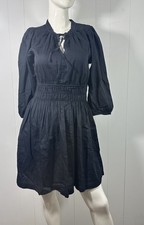 NWT Gap Womens Black Mini Dress Smocked Waist Puff 3/4 Sleeve Bohemian