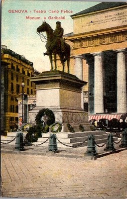GENOA Carlo Felice Theatre GARIBALDI MONUMENT Italy Postcard