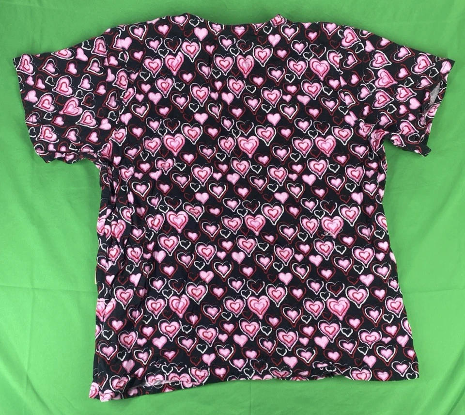 Large Black w/ Pink Hearts Tafford Scrub Top - Image 4 of 4