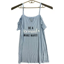 Curvy Couture Sleep Shirt Women Plus Size 1X Blue Be A Mermaid Make Waves STAIN