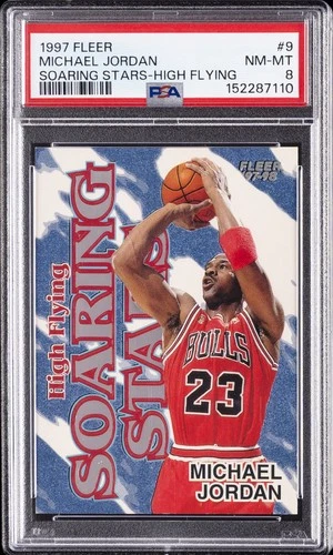 1997 FLEER SOARING STARS HIGH FLYING #9 MICHAEL JORDAN PSA 8