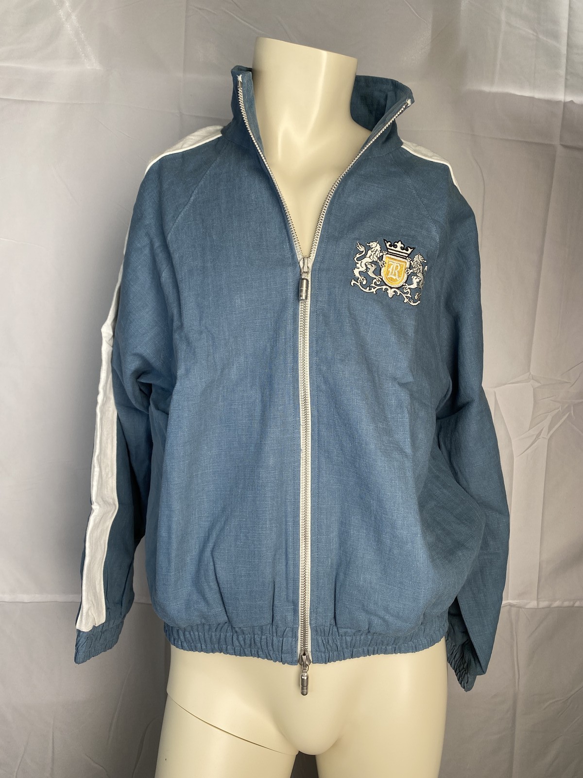 Rhude POTN Pale Blue Linen Flight Jacket with Two-Way Zipper Size M