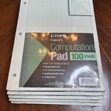 5 Packs TOPS ENGINEERS COMPUTATION PAD NEW 35500 100 SHEETS 3 HOLE GRAPH PAPER