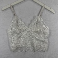 White Floral Lace Bralette Crop Top Sheer V-Neck Adjustable Straps Small