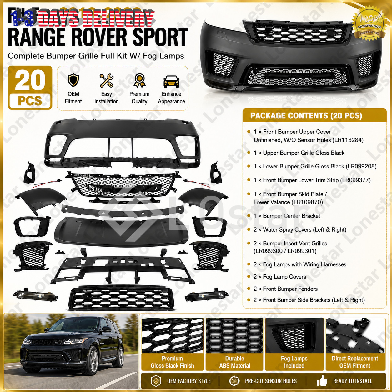 For 2018 2019 2020 2021 2022 Land Rover Range Rover Sport Front Bumper Body Kit