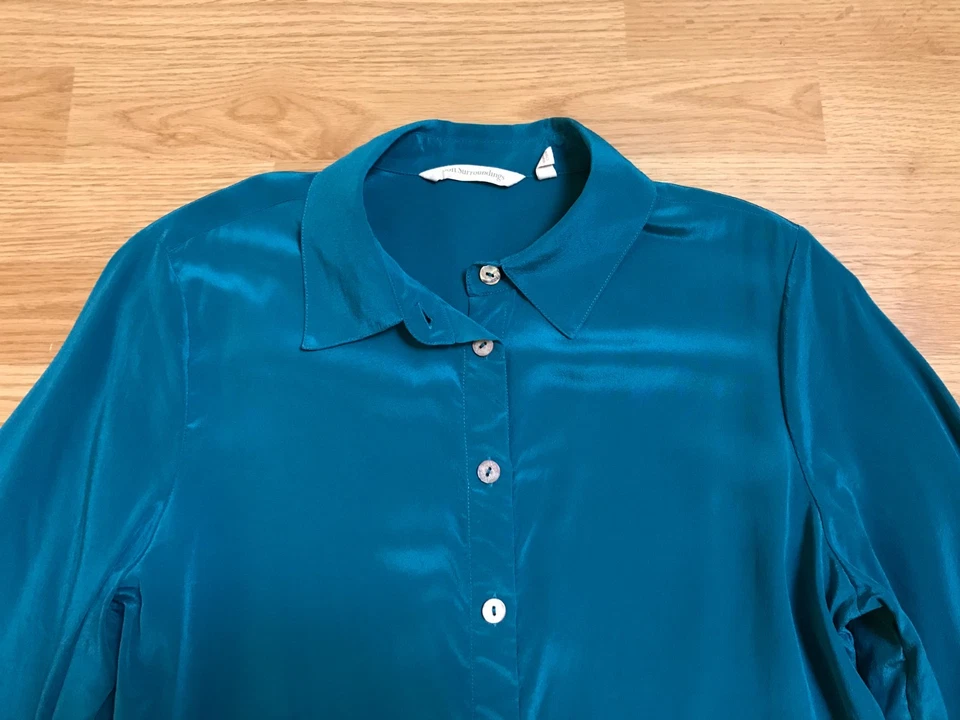 Soft Surroundings Blouse Womens XS Blue Green 100% Silk Button Up Tunic Relaxed - Image 2 of 4