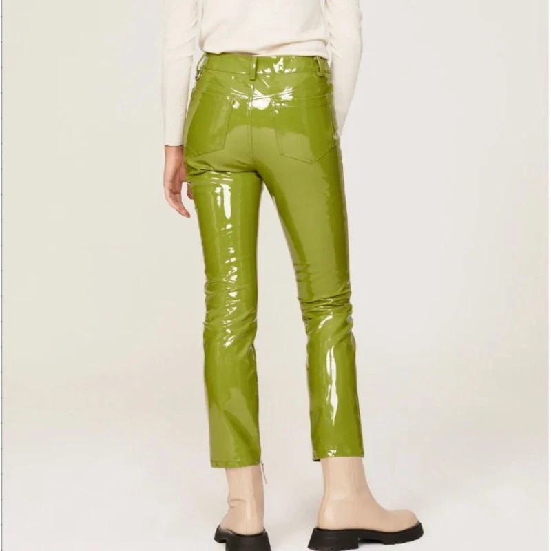 Pantalones Simon Miller Verde Imitación Cuero Talla 28 Brillante Recto Punk Diseñador $400 Foto 4 de 4