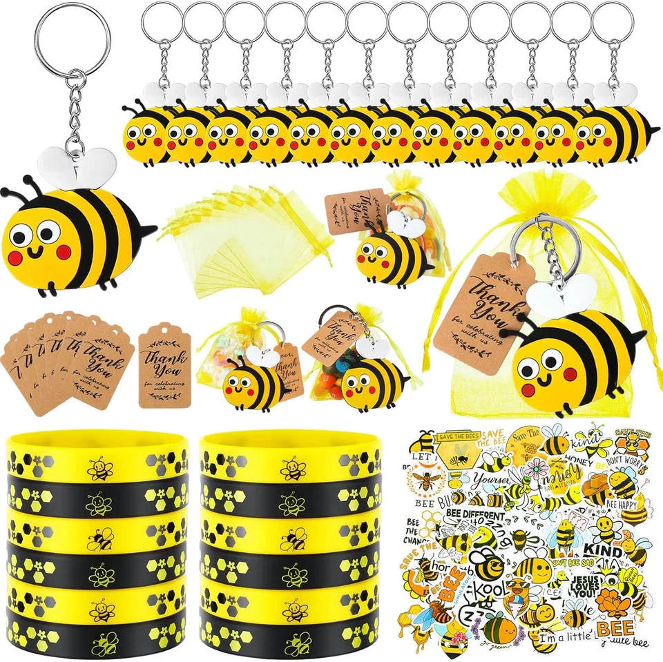 98 Piezas Favores de Fiesta de Abejas Incluye Llaveros Pulseras de Goma Etiquetas de Gracias Sti... Foto 3 de 4