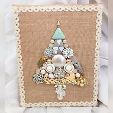 Artisan Made Hand Crafted Vintage Jewelry Christmas Tree Holiday Decor 8x10