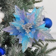 10 PCS Poinsettia Flower Picks 10.2" Glitter Artificial Christmas Flowers wit...