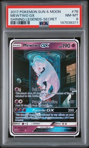 2017 POKEMON SUN & MOON SHINING LEGENDS SECRET #78 MEWTWO GX PSA 8