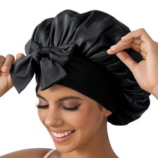 Satin Silk Bonnet for Sleeping Women, Double Layer Sleep Hair Bonnets Caps fo...