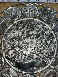 Vintage The Twelve Days of Christmas Silver Plated Round Trivet 1995 Box Holiday
