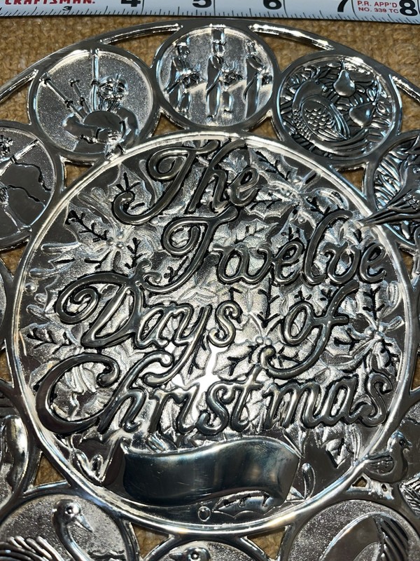 Vintage The Twelve Days of Christmas Silver Plated Round Trivet 1995 Box Holiday