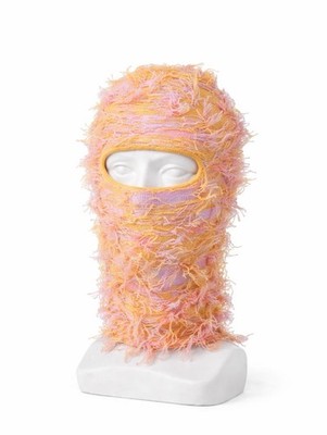 Orange & Pink Shaggy Balaclava Ski Mask Fuzzy Knit Face Cover Winter One Size