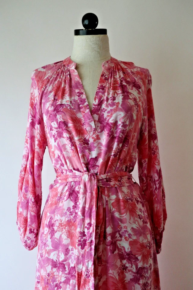 Maxi Vestido Boho Rosa Púrpura Floral Manga Larga Cottagecore Pradera Mujer M Foto 3 de 4