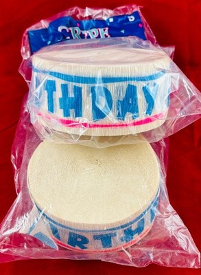 NOS HAPPY BIRTHDAY CREPE PAPER STEAMERS (2) 100 FT ROLLS 1-7/8  WIDE USA..
