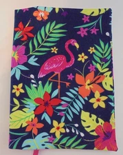 FABRIC Book Cover Fits Books 6" x 9"  Flamingo Pink Tropical Flowers