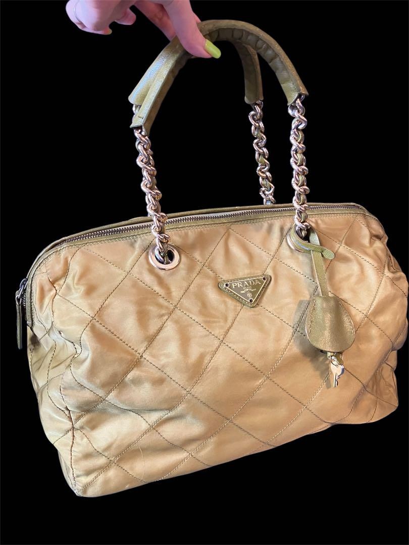 Cute Prada quilted nylon crossbody bag with Saffiano leather chain strap PG37X0