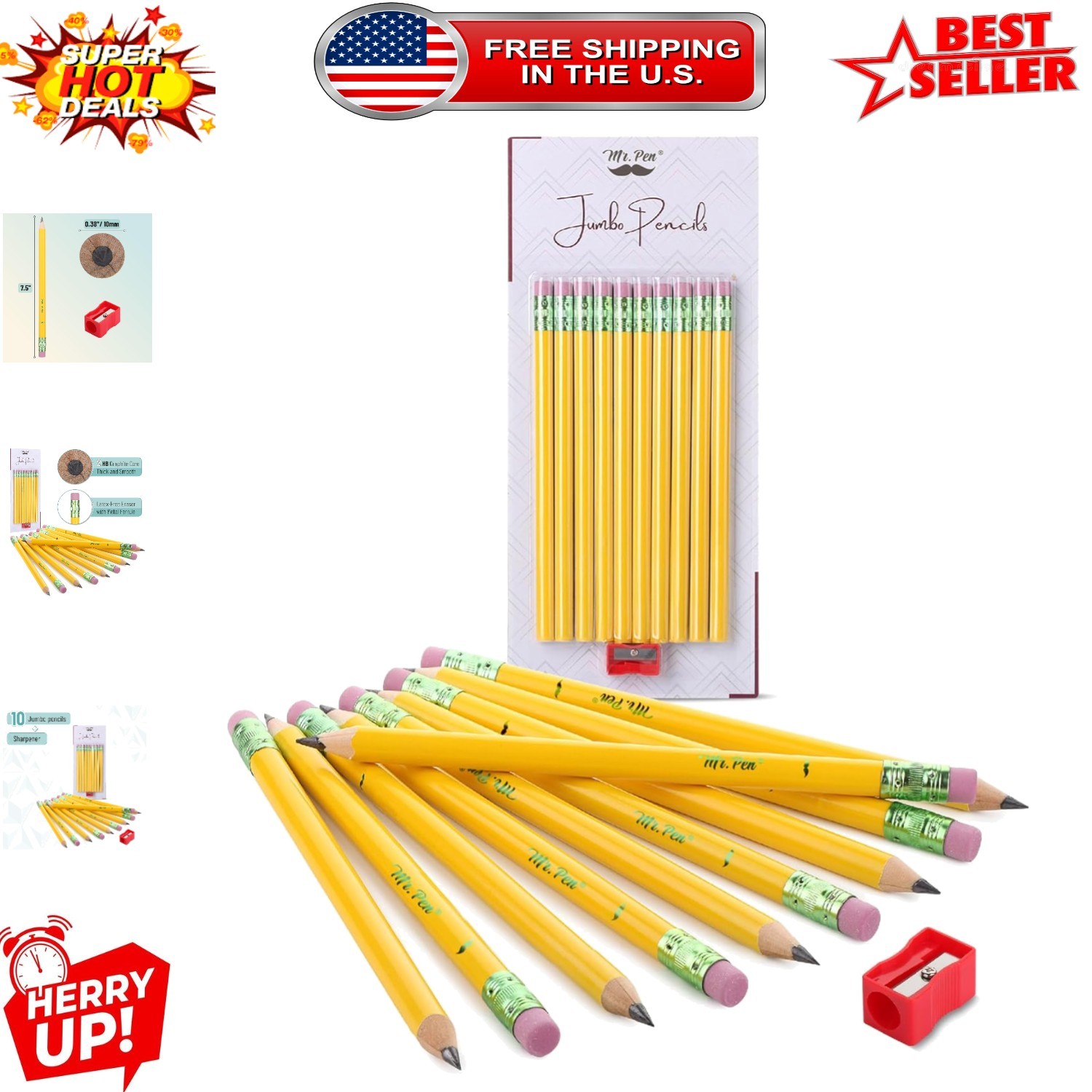 For Toddlers - 10 Jumbo Pencils & Easy-to-use Sharpener