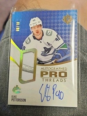 2023-24 Upper Deck Ultimate Elias Pettersson Autographed Pro Threads 8/10 