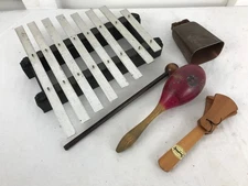 Four Hand Percussion Instrument: Clapper, Cow Bell, Maraca & Xylophone