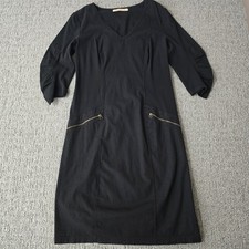 XCVI Wearables Black Ruched Stretch Knit Dress 3/4 Sleeve Womens L Artsy Modern