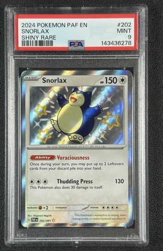 SNORLAX PSA 9 2024 POKEMON PALDEAN FATES PAF EN #202/091 SHINY RARE 278