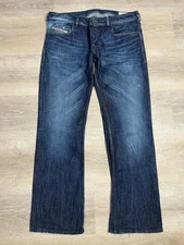 Diesel Zatiny Jeans Mens 36x32 Dark Blue Wash 008SS Bootcut Distressed Denim