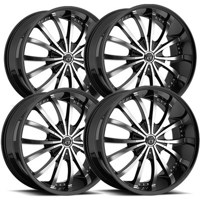 (Set-4) VCT V63 Mancini 22x8.5 5x4.5''/5x4.75'' +38mm Black/Machined Wheels Rims