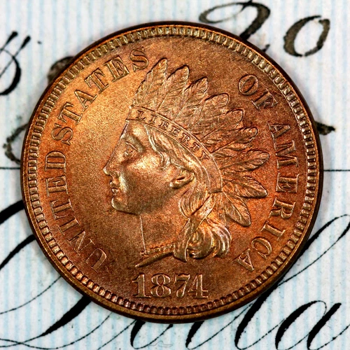 * 1874 * SOLID+ GEM BU MS INDIAN HEAD PENNY * FROM ORIGINAL COLLECTION