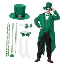 St Patrick's Day Costume for Adult Men with Steampunk Green Top Hat Bow Large
