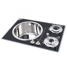 Cocina De Gas Navyload Con Cristal Y Fregadero 2x1750W 600x420x47mm