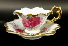 Vintage Red Roses Flower Shaped Miniature Cup & Saucer Japan mAAA