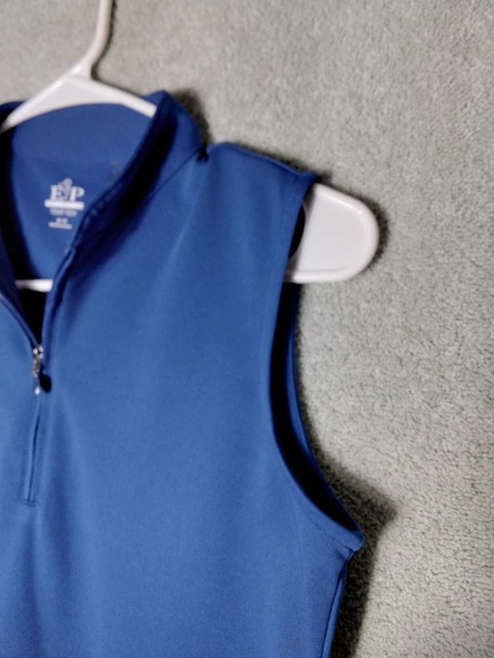 Camiseta sin mangas de golf EP Pro Tour Tech para mujer talla S azul blanco a rayas sin mangas cremallera Foto 3 de 4